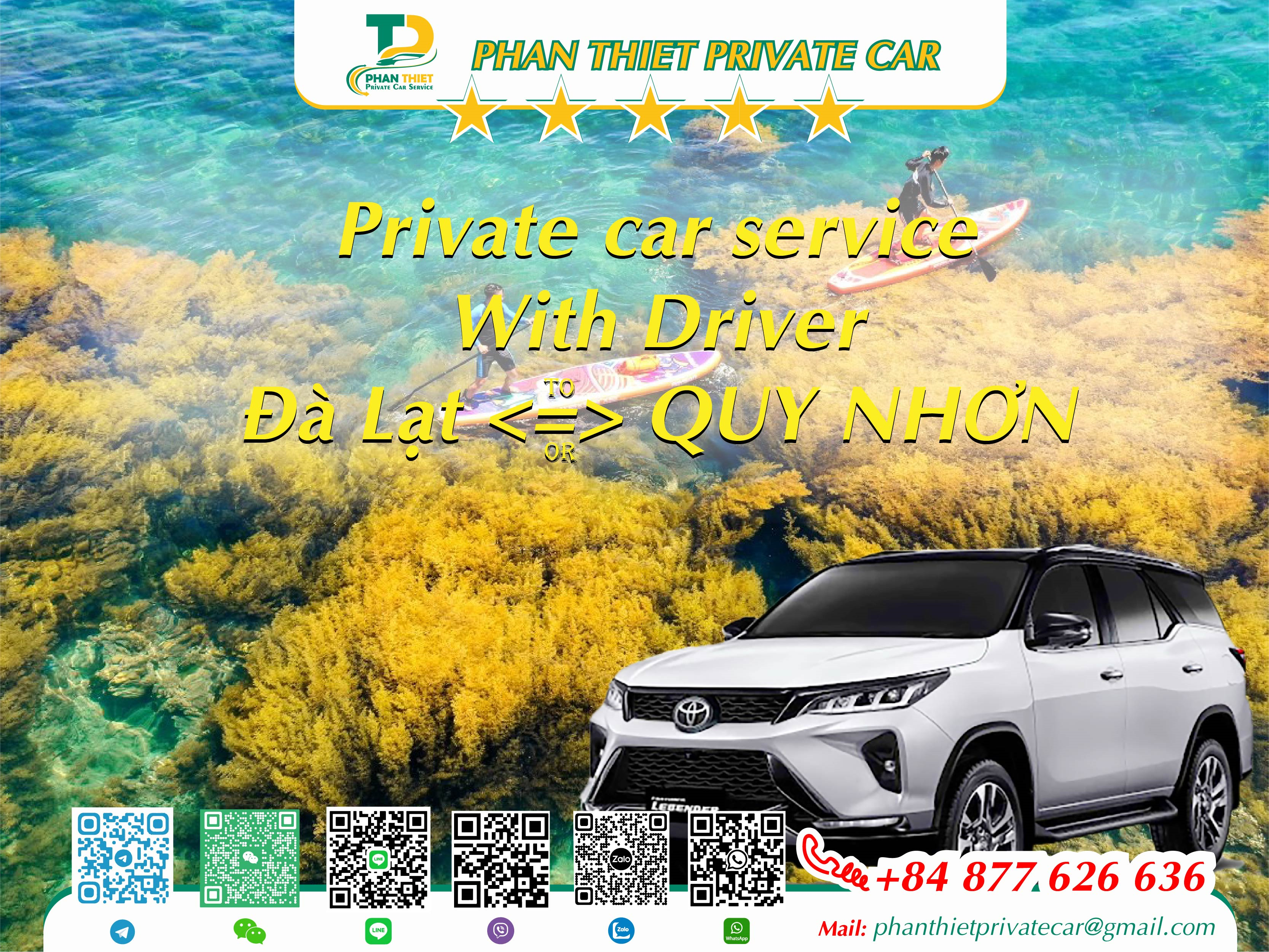 Car rental Da Lat <=> Quy Nhon (private car with driver)